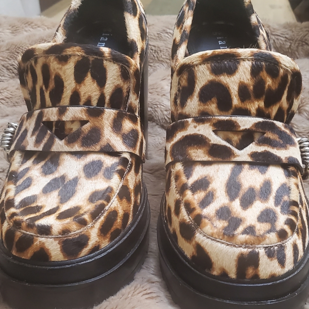 leopard platform loafers